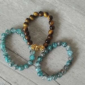 Elegant Beaded Bracelet Set - Brown and Turquoise
